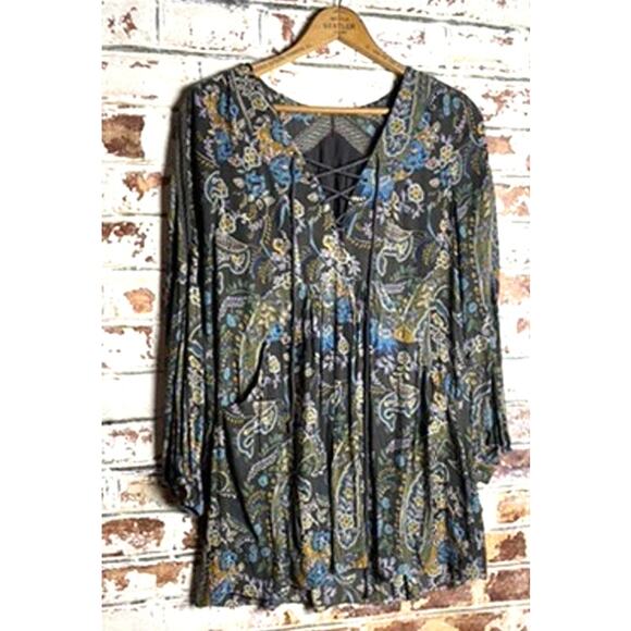 Free People Rain or Shine Printed Floral Flowing Tie Up Dress w Pockets - Picture 2 of 8